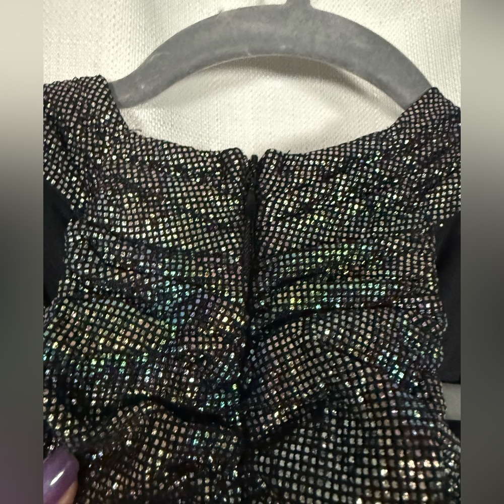 Zara Black Rainbow Metallic Cross Neck Halter Ruched Mini Dress XS - Picture 12 of 16